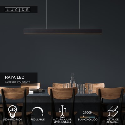Lucide RAYA LED - Lámpara colgante - LED Regul. - 1x36W 2700K - Negro